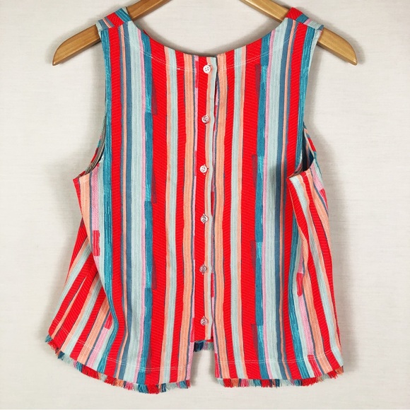 Anthropologie DREW Striped Marisol Button Back Tank | Orange Blue | Size Small - Picture 7 of 9